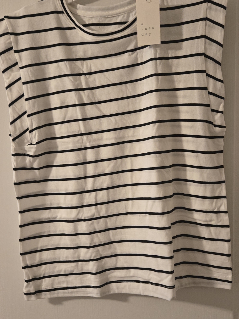 a new day Women’s White and Black Striped Crewneck Tank